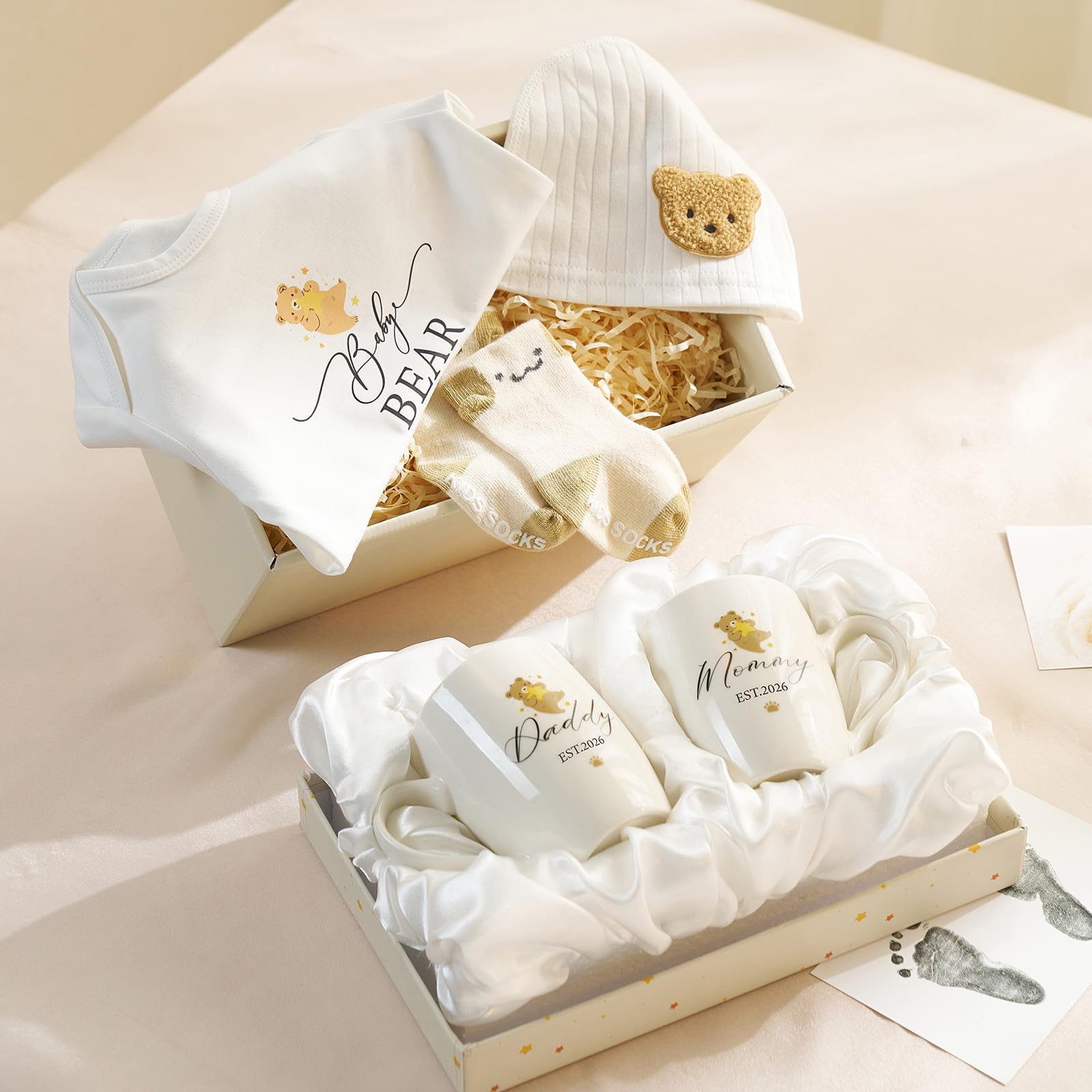 AW BRIDAL New Mom Gifts for Women 2026, New Parents Gift for Couples, Baby Gift Basket for Boys Girls Baby Shower, Gender Reveal Gifts with Mom and Dad Coffee Mugs for Parents to Be, First Time Moms