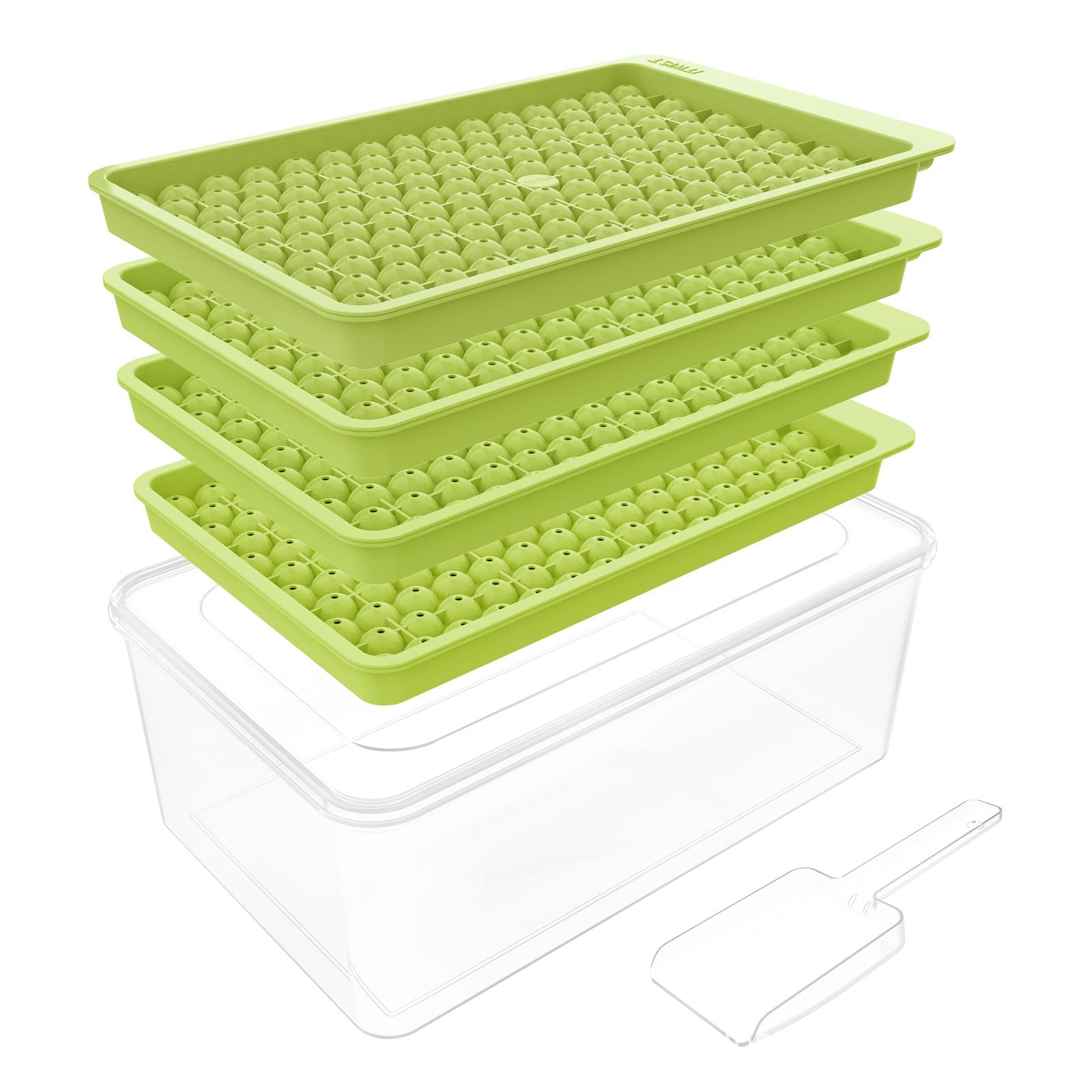 Nycda Green Ice Cube Trays, 104X4 Pcs Ball Mold With Bin & Scoop, Ice Cube Molds, Tiny Tray Crushed Chilling Drinks Coffee Juice Cocktail, Ice Cube Trays For Freezer