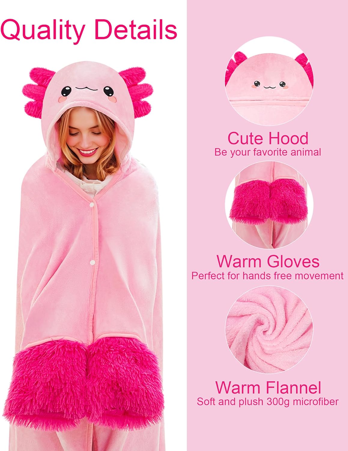 Wearable Hooded Blanket for Adults Soft Warm Cozy Plush Flannel Throw & Sherpa Hoodie Cloak Wrap Gifts for Adults - Image 2