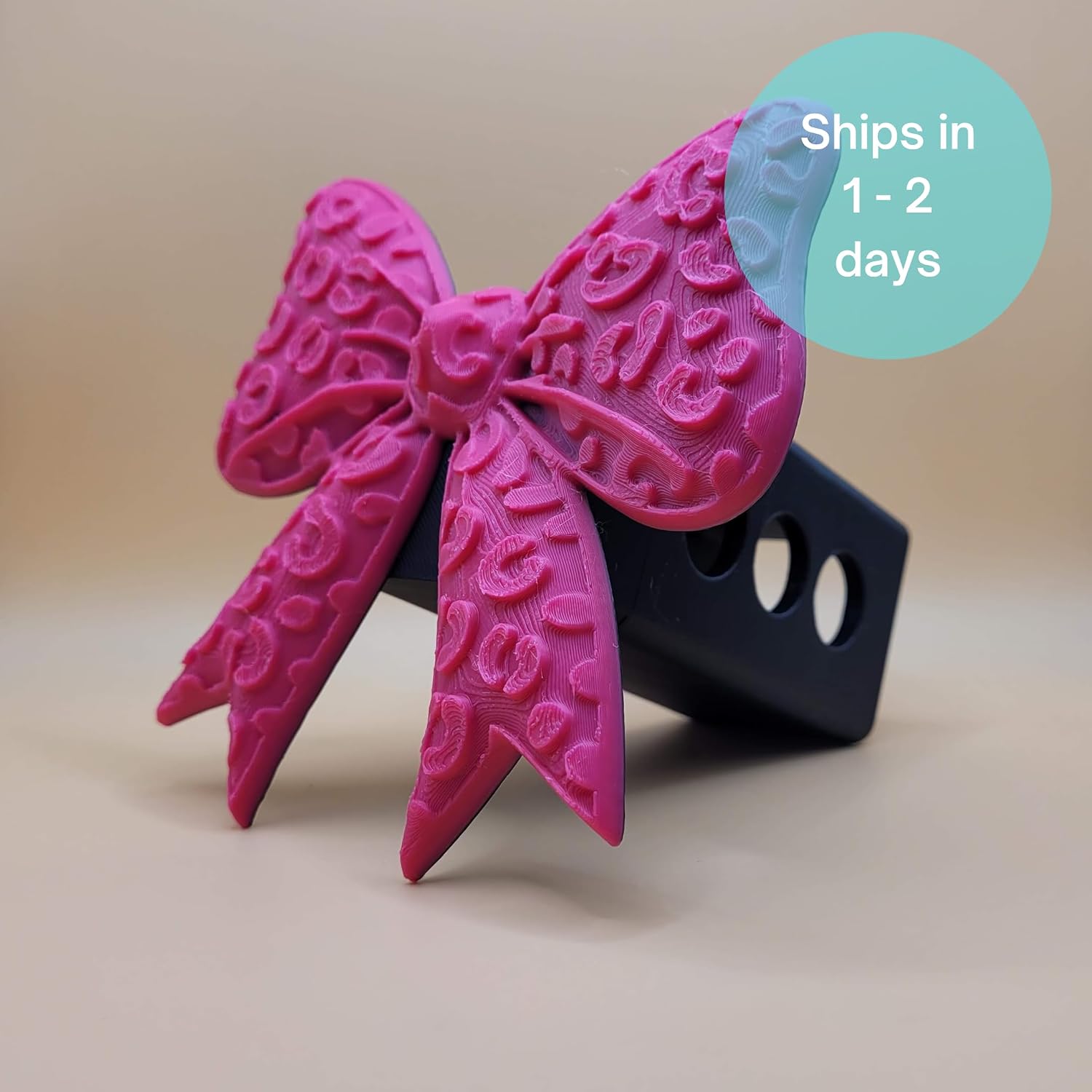 3D Bow Trailer Hitch Cover with Leopard Spot Texture, 2 Inch Receiver, Magenta and Black