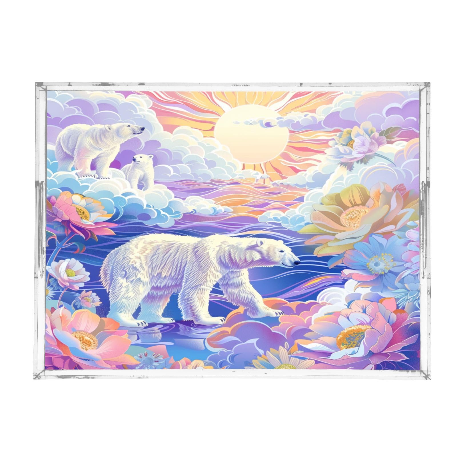 IOACIY Clear Serving Tray 12x16 Inches Acrylic Decorative Tray Organiser for Ottoman Coffee Table Countertop with Handles, Bear (4)