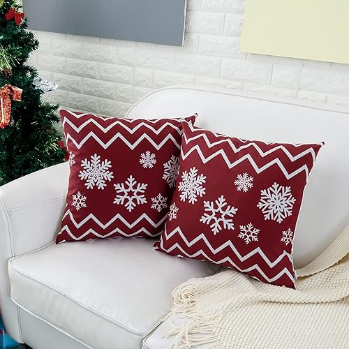 Miniatura 9 de HWY 50 Juego de 4 fundas de almohada verdes de 20 x 20 pulgadas para sofá, cama, sala de estar, suave estampado de copos de nieve bohemios de