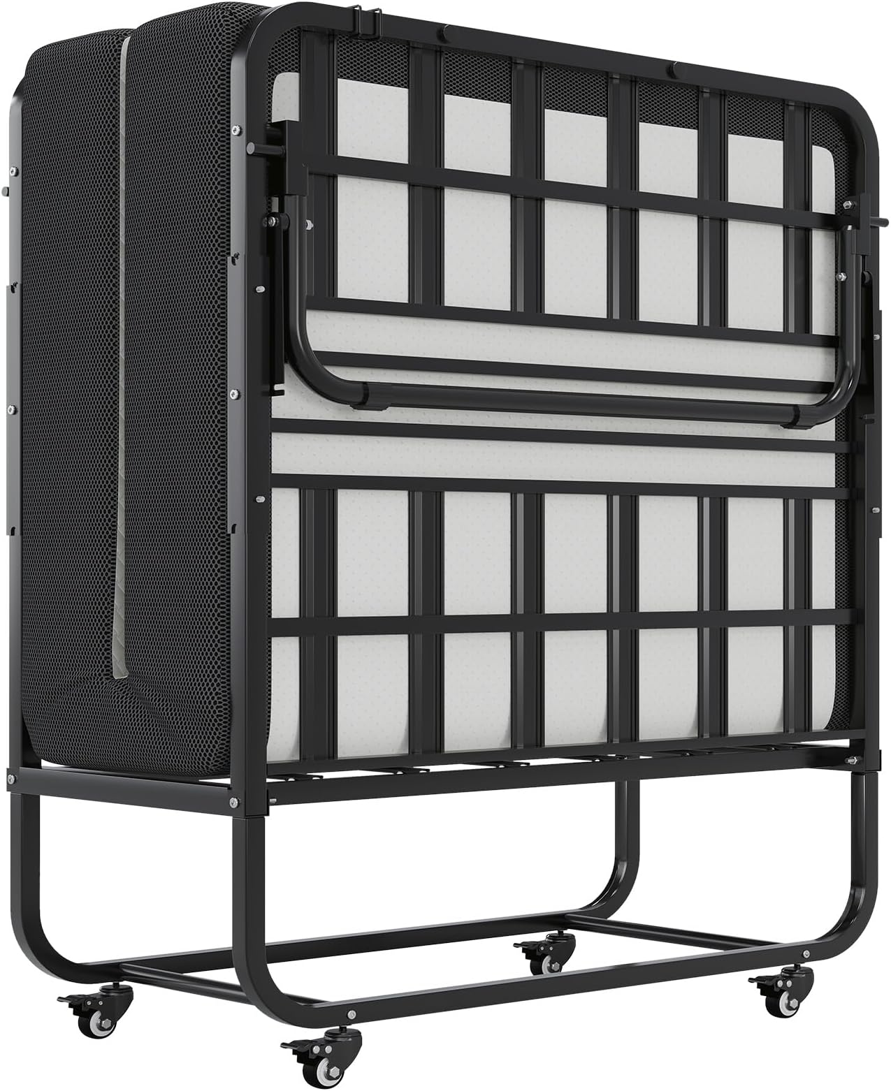 DICTACFolding Bed with Mattress 75x31 inch Cot Size Bed Frame Portable Foldable Guest Bed for Adults Rollaway Bed with Wheels Fold up Bed with Metal Slats - 5'' Luxurious Memory Foam Mattress