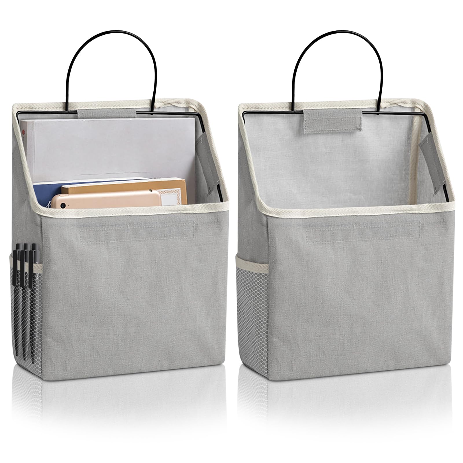 2 Pack Hanging Basket Storage Bag，Wall Hanging Basket with Pockets，Wall Baskets Storage for Kitchen Bedroom Livingroom (Gray White, 1 pocket)