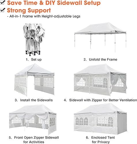 Miniatura 7 de Instahibit Tienda de campaña desplegable de 10 x 20 pulgadas, para exteriores, boda, fiesta, toldo plegable cerrado con paredes laterales, bolsa de