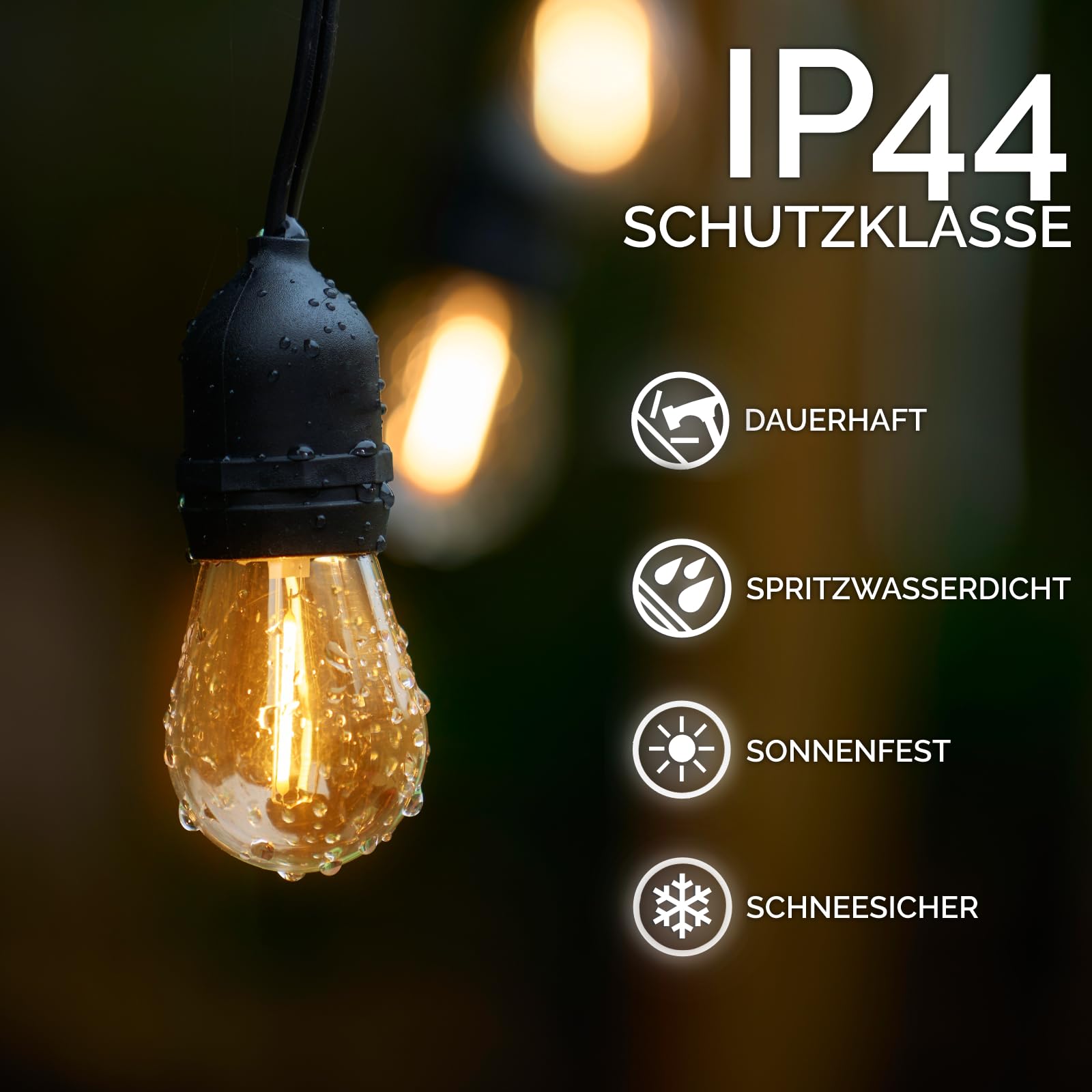 Lumiled Lichterkette Außen 10 Meter mit 10 E27 LED 1,3W Glühbirne ST45 Warmweiß 2200K 230V Birnen für Garten Biergarten Party Hochzeit Dekoration Terrasse Weihnachten verlängerbar mit Strom