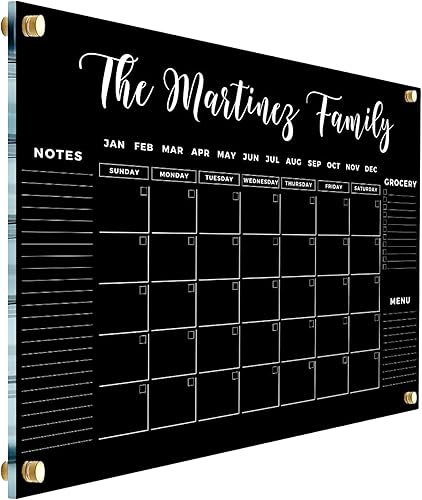 Black Family Name Calendar Personalized Calendar 2025 - Personalized Dry Erase Board, Horizontal Wall Calendar, Monthly and Weekly Calendar,