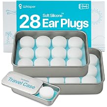 Whisper Ear Plugs 28 pcs | Soft Silicone | Reusable Silicone Ear Plugs for Swimming, Sleep, Travel, Noise & Snoring | Moldable Comfort Fit Wax Earplugs for Sleep | Waterproof Swim Ear Plugs Adults