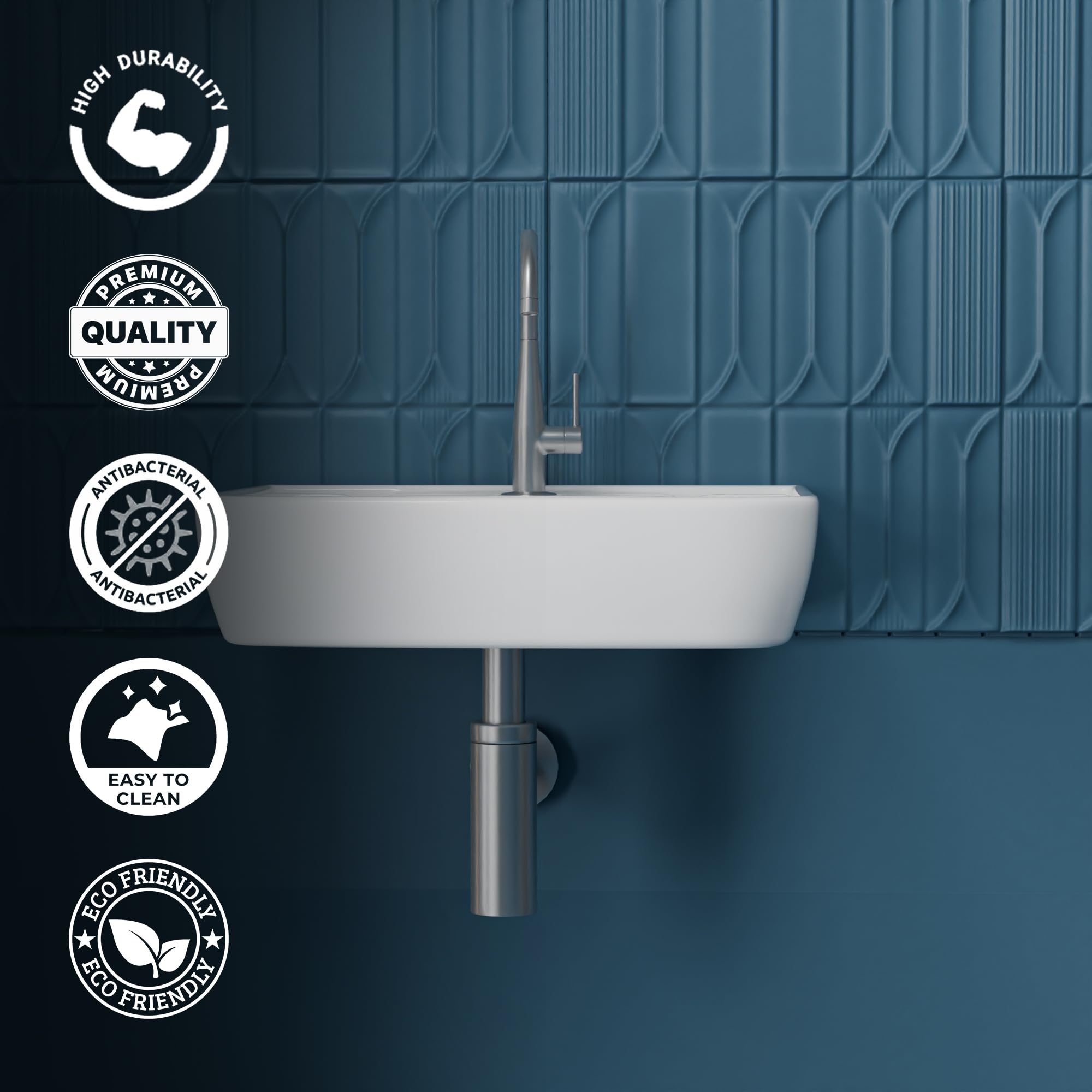 Meta Bathware Premium Rectangular Wash Basin | Wall Mount Ceramic Sink for Bathroom | Sleek Glossy Finish | Scratch Resistant & Easy Clean | Modern Sanitary Ware for Home & Office (16x14x5 Inch) 4