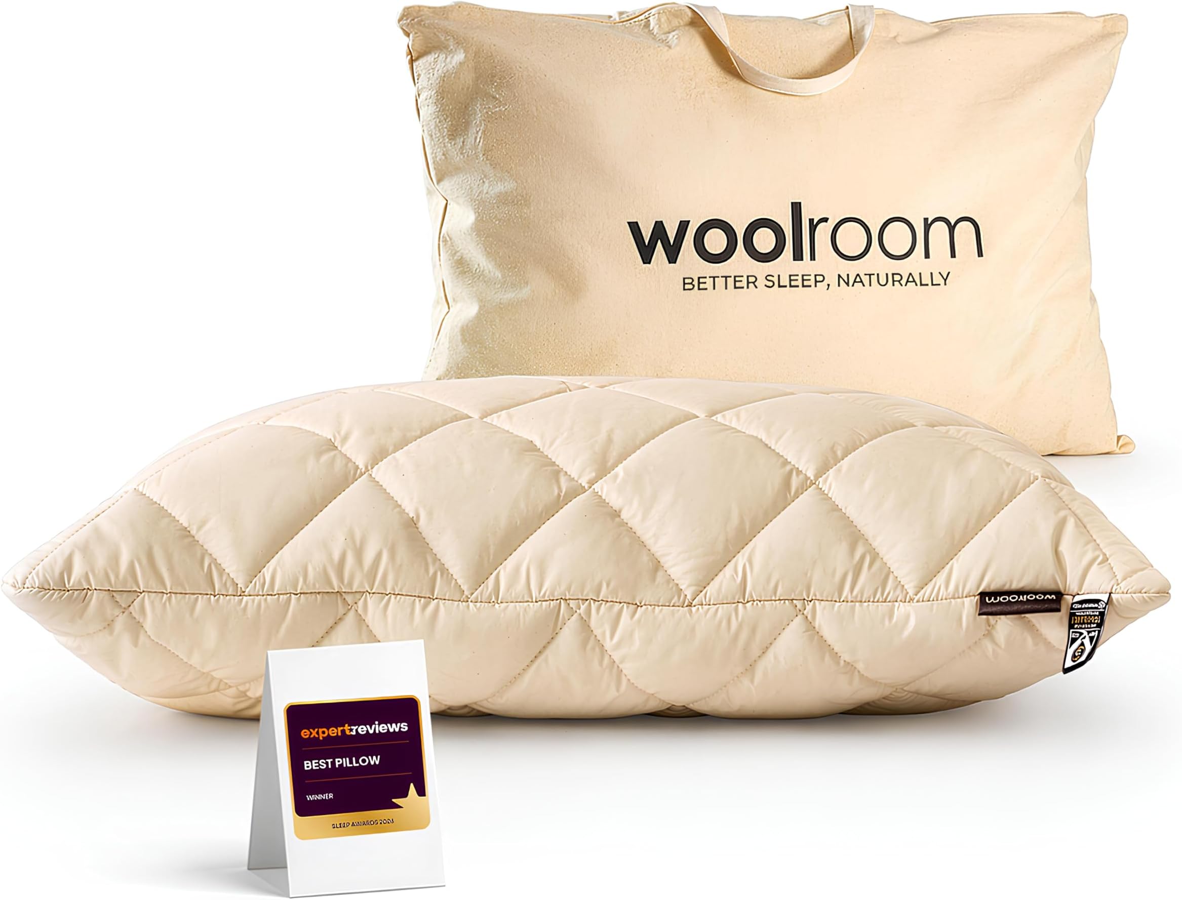 WOOLROOM Deluxe British Wool Pillow, Adjustable Firmness - Traceable Certified Hypoallergenic Cooling - Machine Washable Organic Cotton Cover 200tc - Standard Size Bed Pillow, 48x78 cm