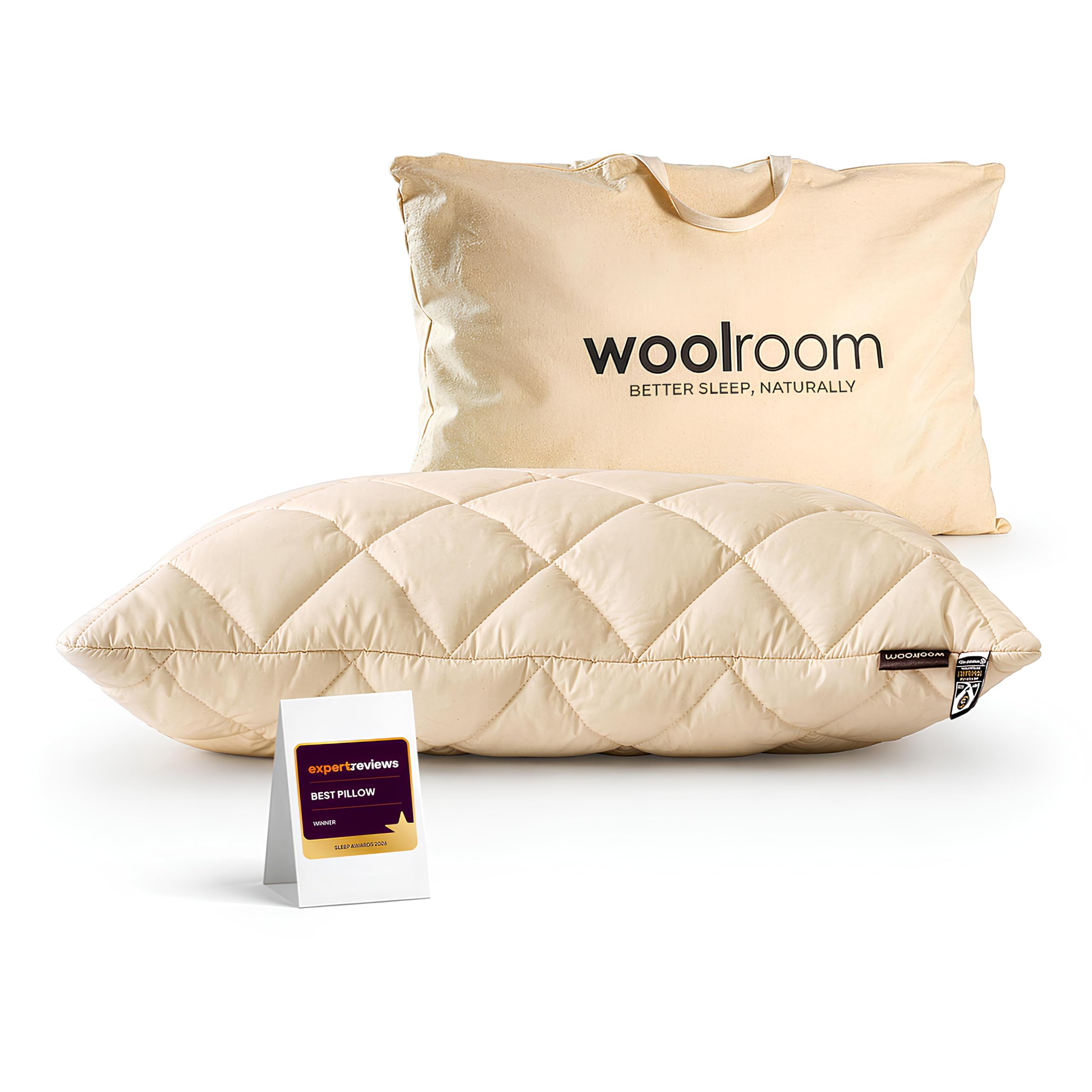 WOOLROOM Deluxe British Wool Pillow, Adjustable Firmness - Traceable Certified Hypoallergenic Cooling - Machine Washable Organic Cotton Cover 200tc - King Size Bed Pillow, 48x90 cm