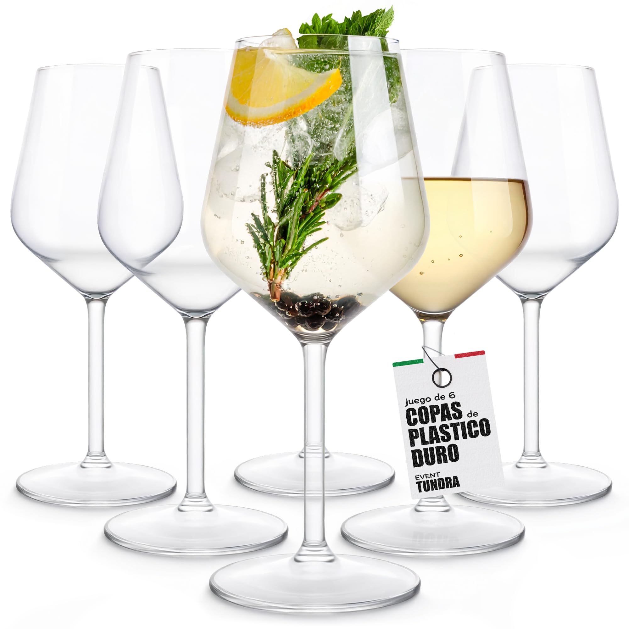 TUNDRA - 6 Copas Plastico Duro REUTILIZABLES para Vino y Cócteles | EVENT 33 cl. | IRROMPIBLES en Tritan® (Plástico Rígido) - Vasos de Plastico BPA Free y Aptas para Lavavajillas, Transparentes