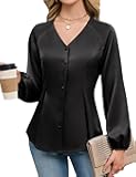 Womens Satin Silk Dressy Casual Business Blouse Button Down Long Sleeve Peplum Top Work Shirt Fall Outfit