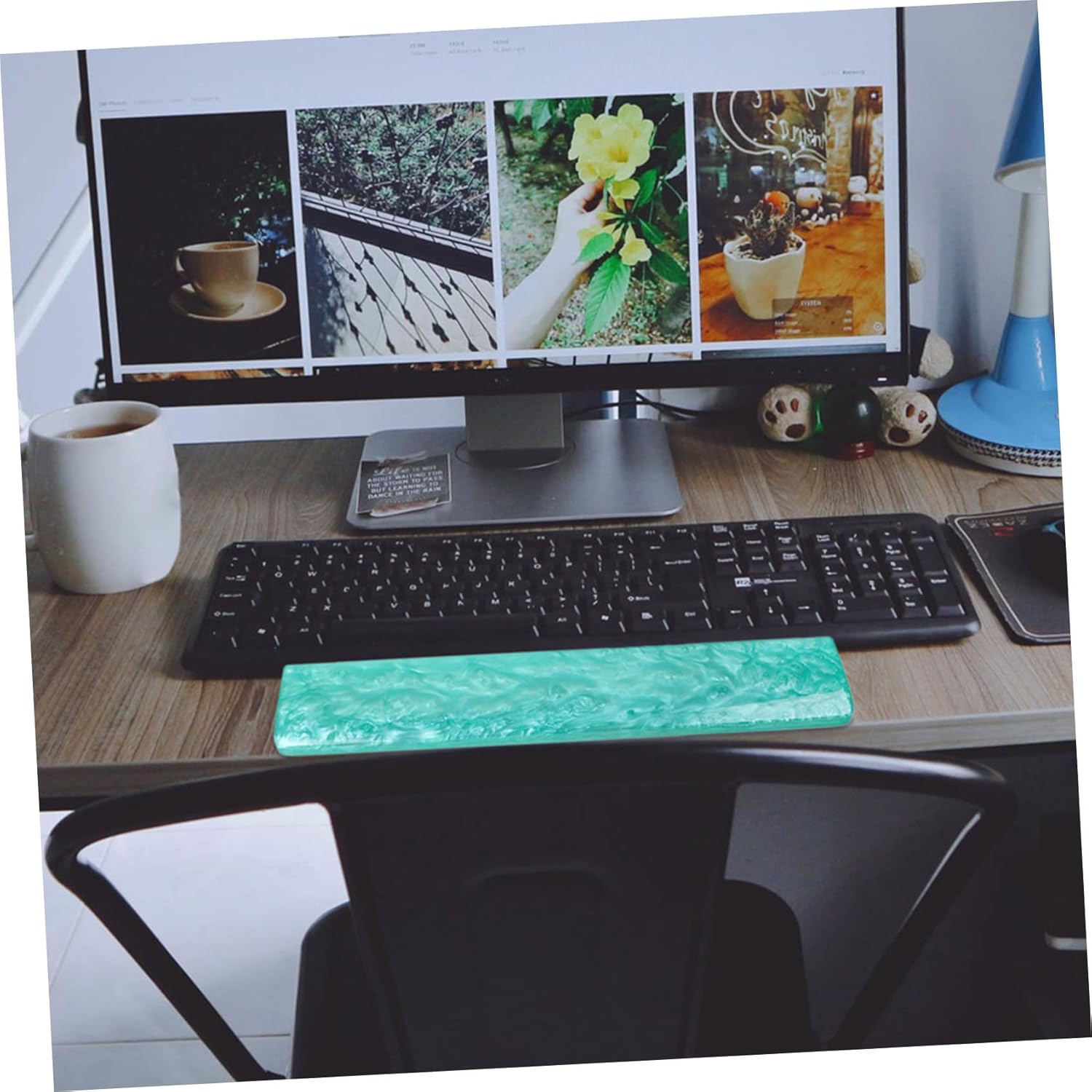 SHINEOFI Professional Laptop Keyboard Wrist Rest Green Pearl Resin Plate Ergonomic Hand Support for Comfortable Typing and Carpal Tunnel Relief