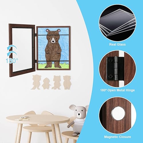 Miniatura 5 de Paquete de 3 Marcos de arte para niños, marcos de obras de arte para niños de 8.5x11 pulgadas con apertura frontal intercambiables, marco marrón de