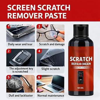 30G Screen Scratch Remover Paste & Polishing Kit,Lens Scratch Remover with Sponge,Phone Screen Scratch Repair Kit,Gentle Polishing & Quick Fix Cream,Repair Scratches for Phone,Glasses,Watch Glass