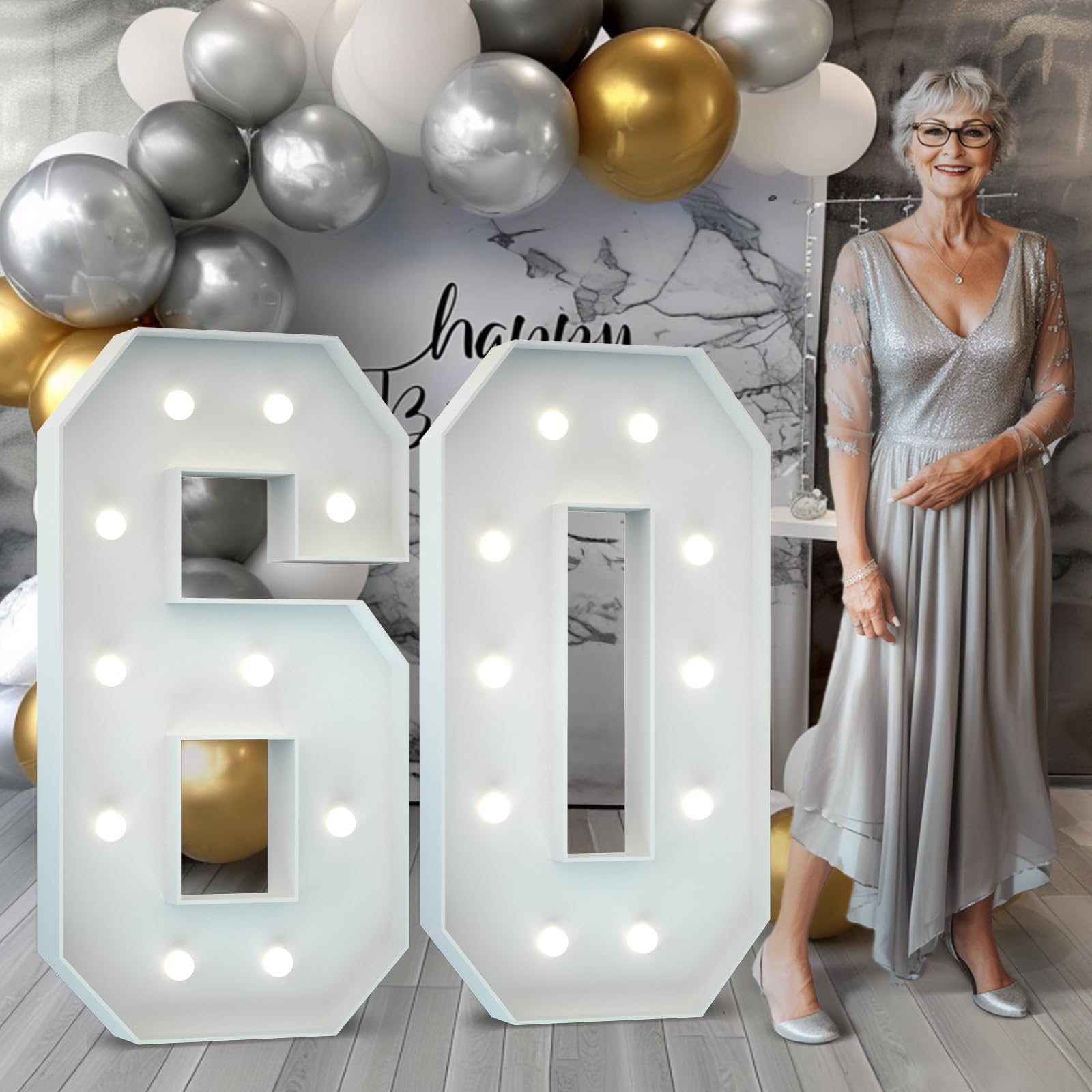 60th Birthday Decorations For Women Men 3FT Light Up Numbers, Large
