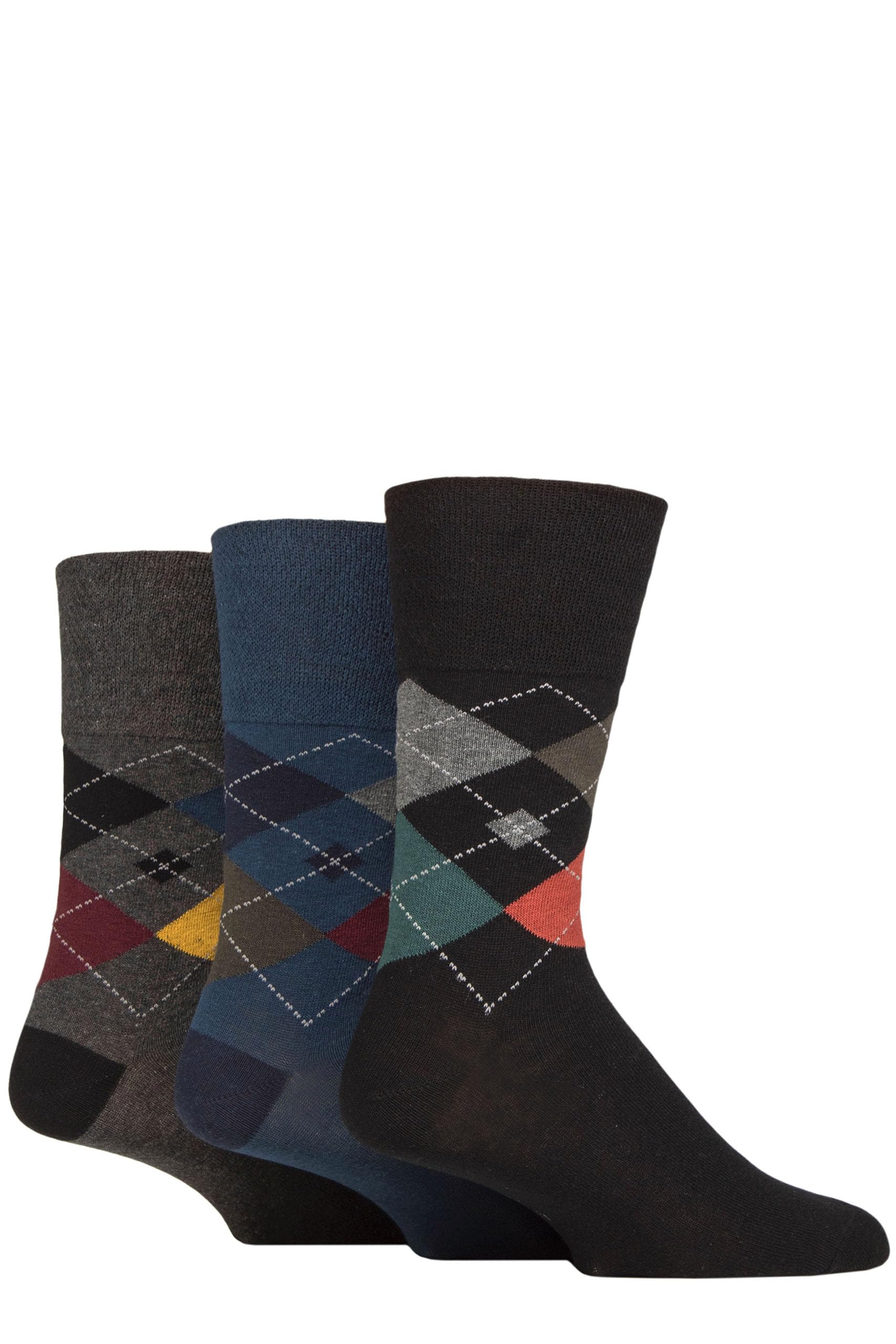 Sockshop Men's Argyle Rustic Gentle Grip Patterned Socks Argyle Striped Spotty Geometric Design, Casual Everyday Wear, Honeycomb Top Comfort Cuff, Pack Of 3 - Rustic Argyle 6-11