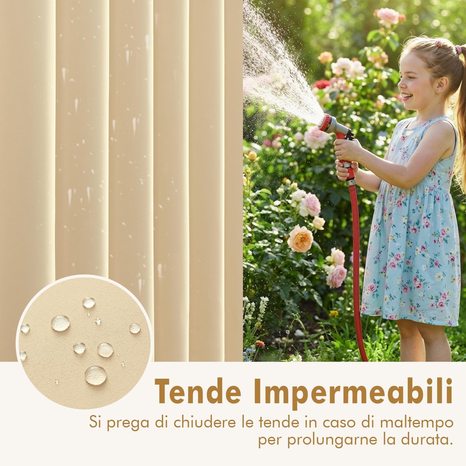 MIULEE Tenda da Sole per Esterno con Anelli 2 Pezzi, Impermeabile per Balcone Gazebo, Idrorepellente Termica Verande, Beige 132x275cm