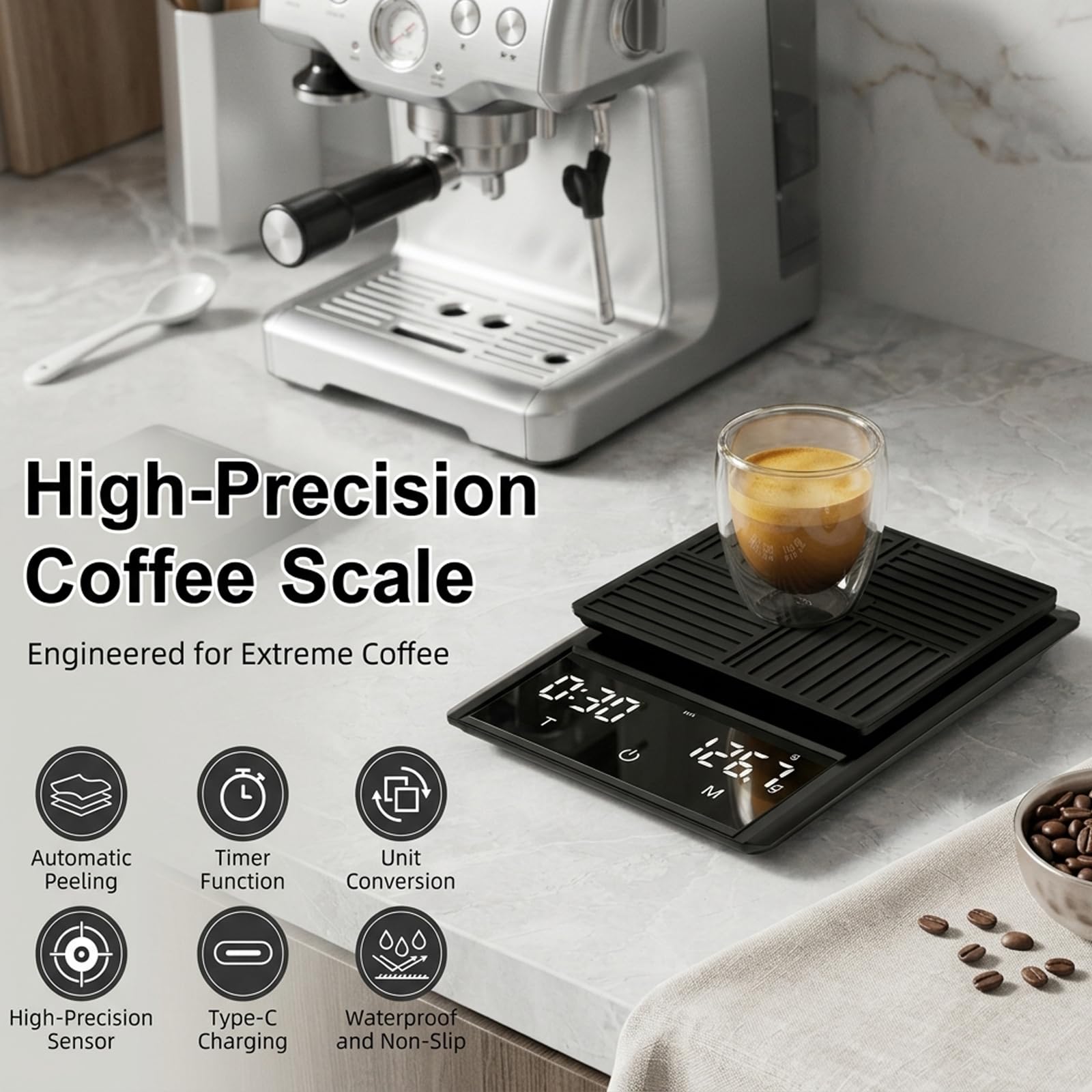 Mini Balance à Café Rechargeable Avec Minuteur 3kg 0,1g Électronique