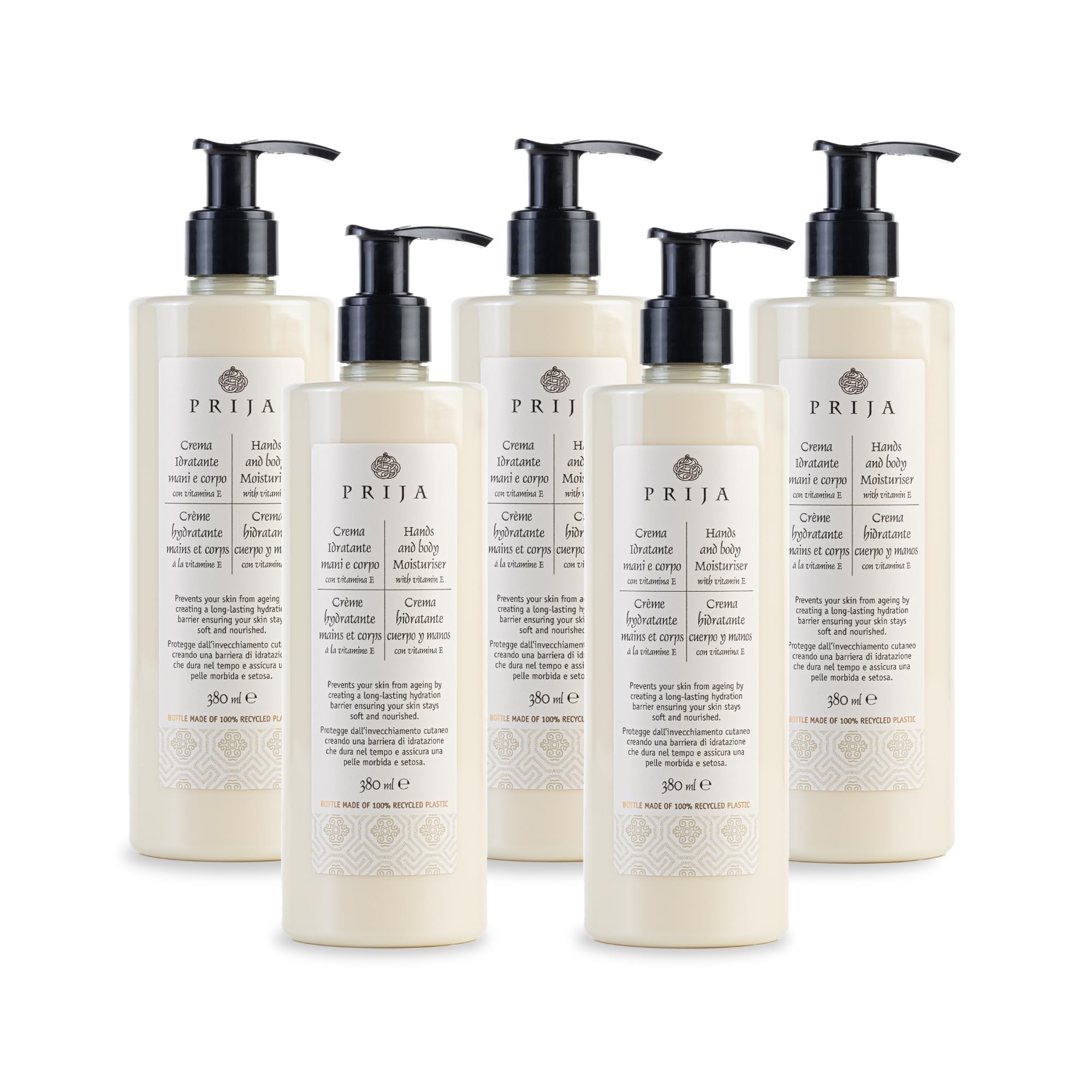 Prija Hands and Body Moisturiser Vitamin E Hyaluronic Acid 5x 380ml