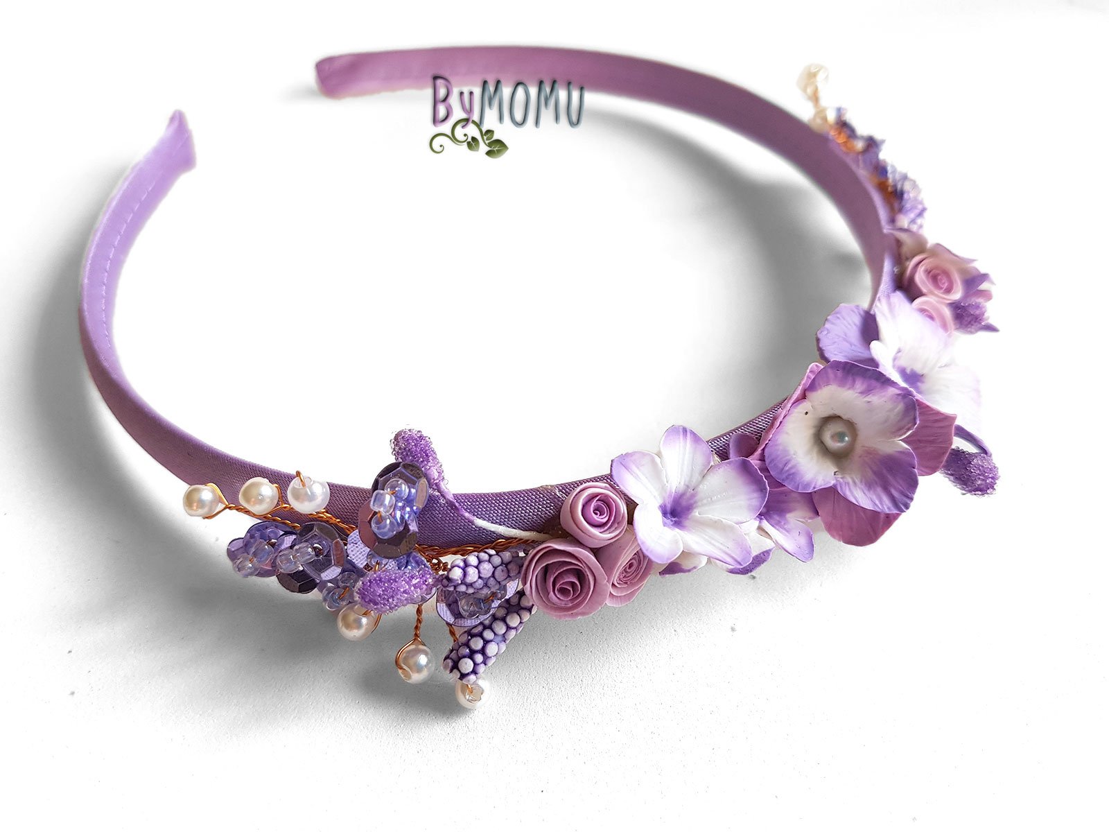 Stirnband für Mädchen mit Violett Blumen der russischen Porzellan Erstkommunion - Handgefertigt -