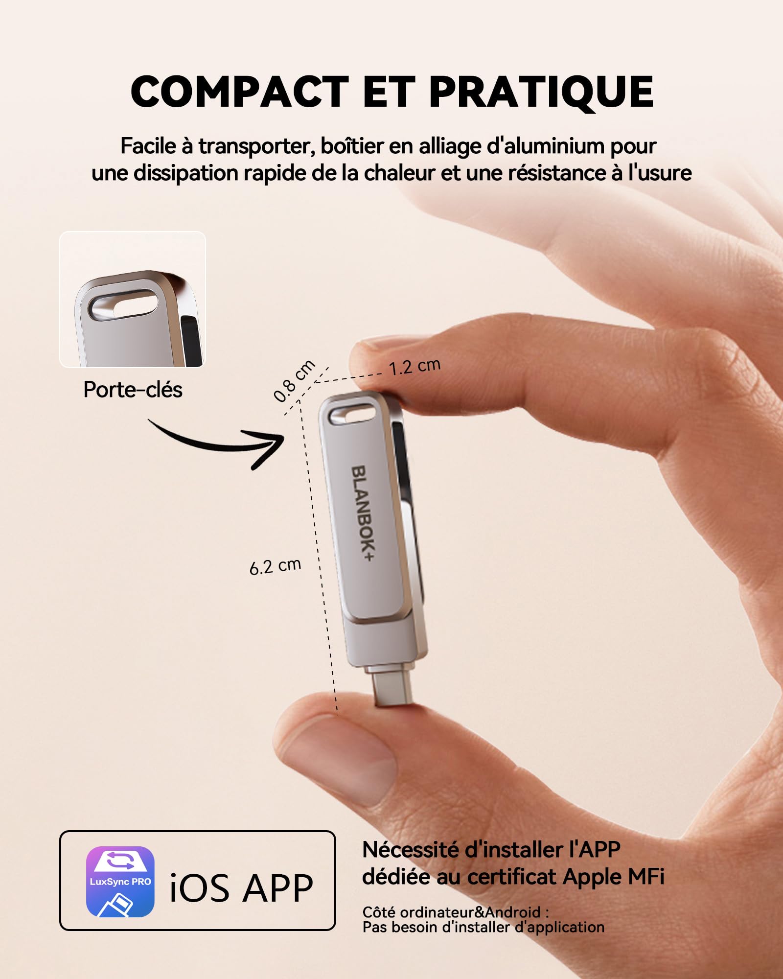 Certifiée MFi Clé USB C 256 Go, USB C Photo Stick, Cle USB iPhone Stockage Externe,Memoire Externe pour iPhone/iPad/Smartphone/PC