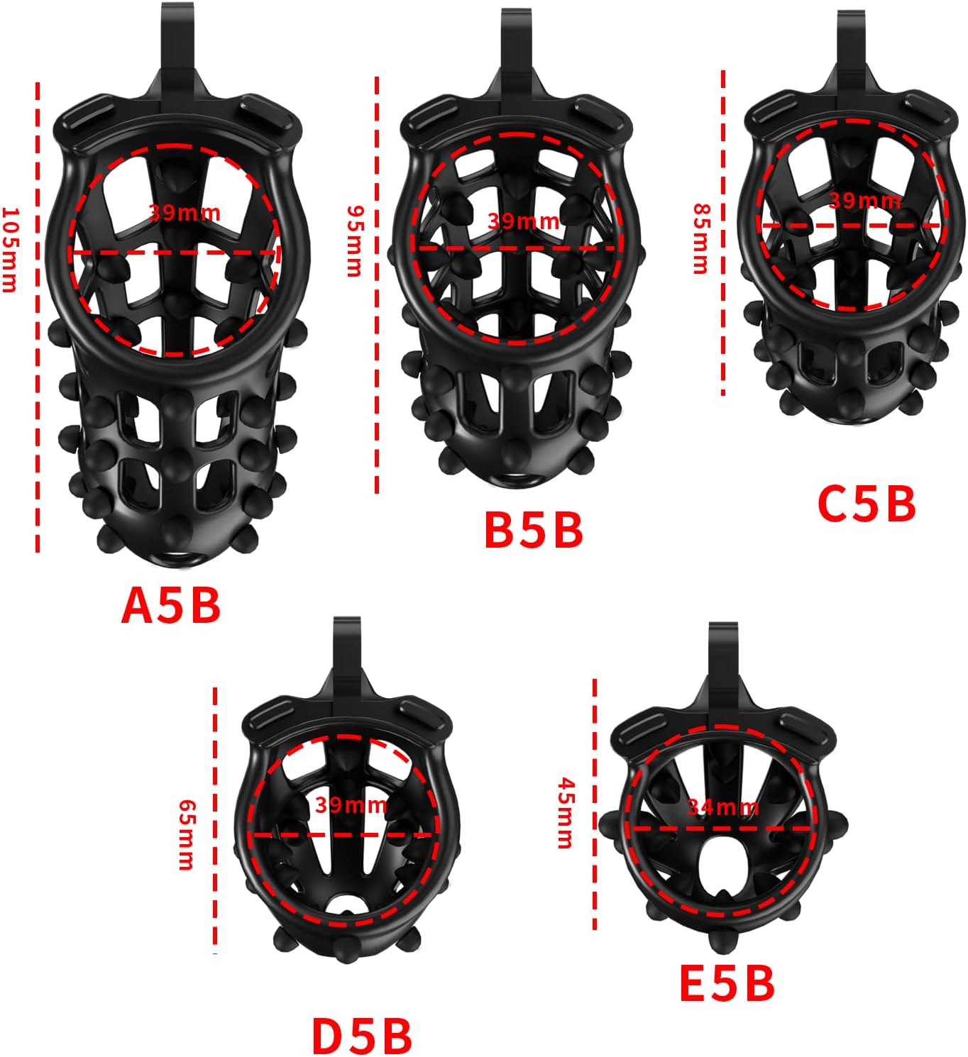 Chastity Cage Black Male Chastity Device with Black Silicone Soft Spikes A173 (B, Curved Ring)