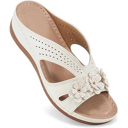 Ecetana Sandals for Women Wedge Shoes: Slip On Dressy Summer Comfortable Slides Sandals Lightweight Memory Foam Platform Shoes