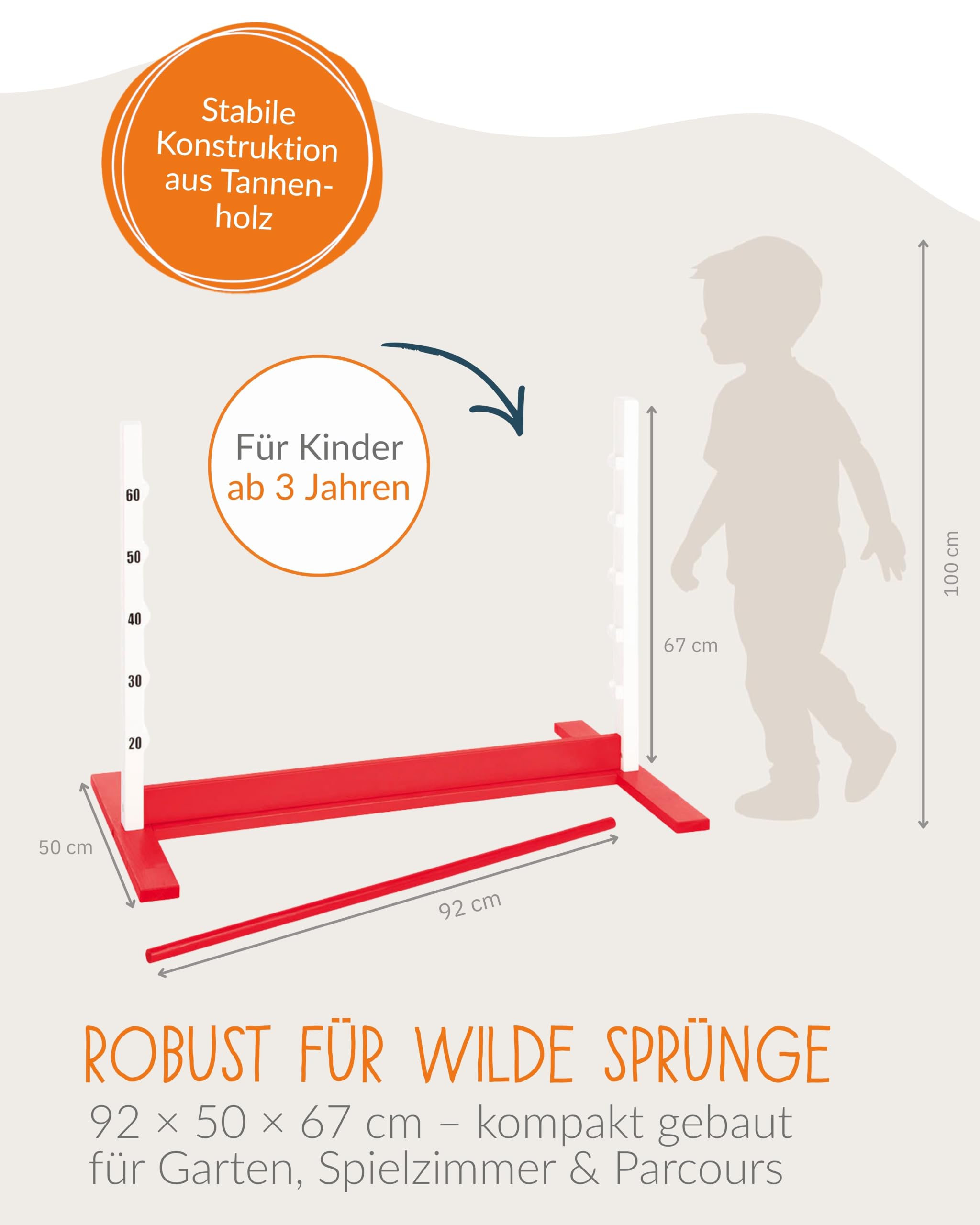 PINOLINO Hindernishürde Hoppe, Weiß/Rot, 1 Stück, Koordinationstraining – Ideal für Steckenpferd-Reiten, Ab 3 Jahren, Höhenverstellbar