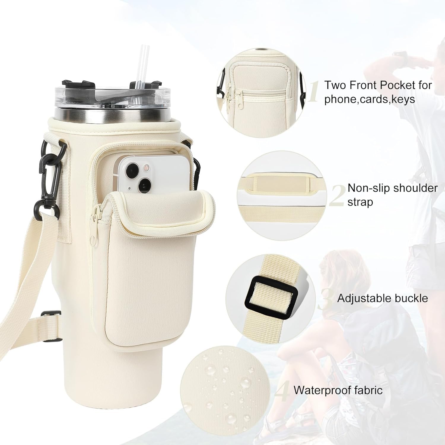 Borsa Portabottiglie Con Tracolla Per Bicchiere Stanley 1,18L (Quencher H2.0) - Neoprene - Copri-cannuccia E Moschettone Inclusi