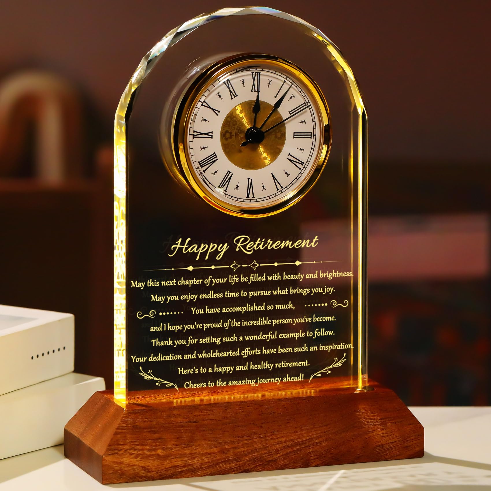 YWHL Retirement Clock with Wooden Light Base