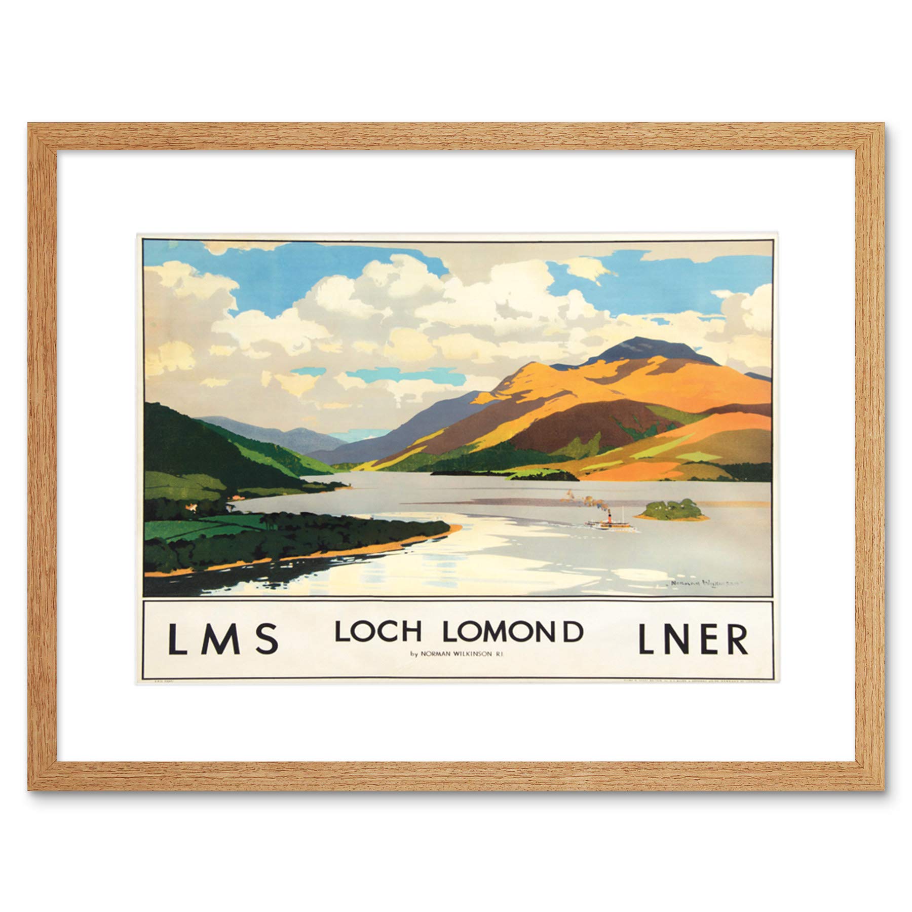 Wee Blue Coo Travel Scotland Loch Lomond Rails Art Picture Framed Wall Art Print