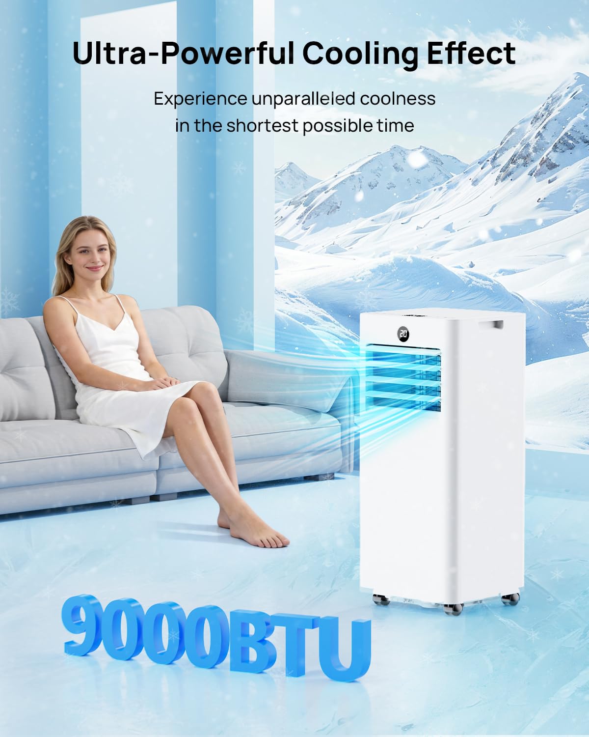 Climatiseur Mobile 9000 BTU Silencieux avec Télécommande 4-en-1 Refroidissement Ventilation Déshumidification