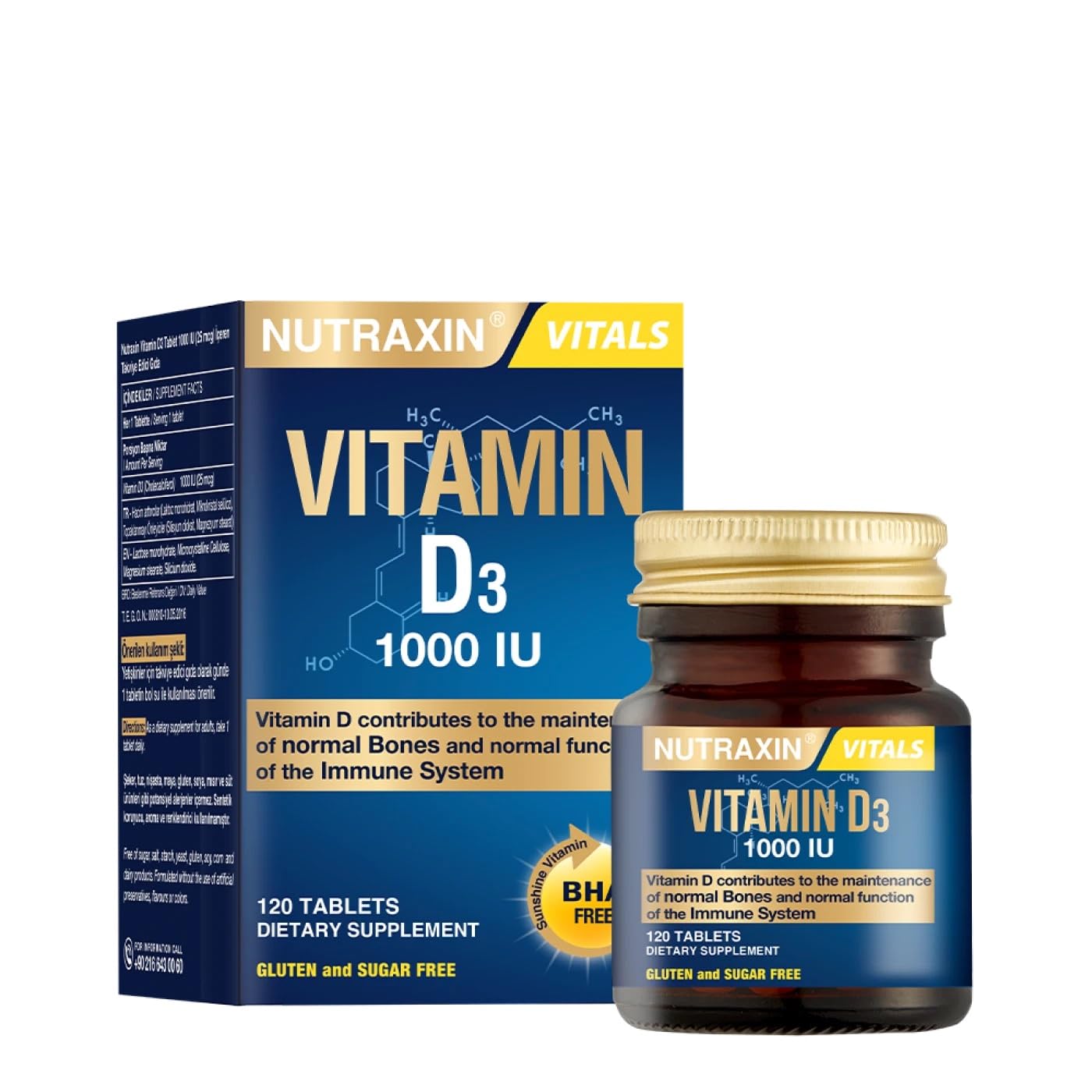 NutraxinVitamin D3 Tablets, 1000 IU – Contributes to The Maintenance of Normal Bones and The Normal Function of The Immune System - Non-GMO, Gluten-Free, Lactose-Free - 120 Tablets