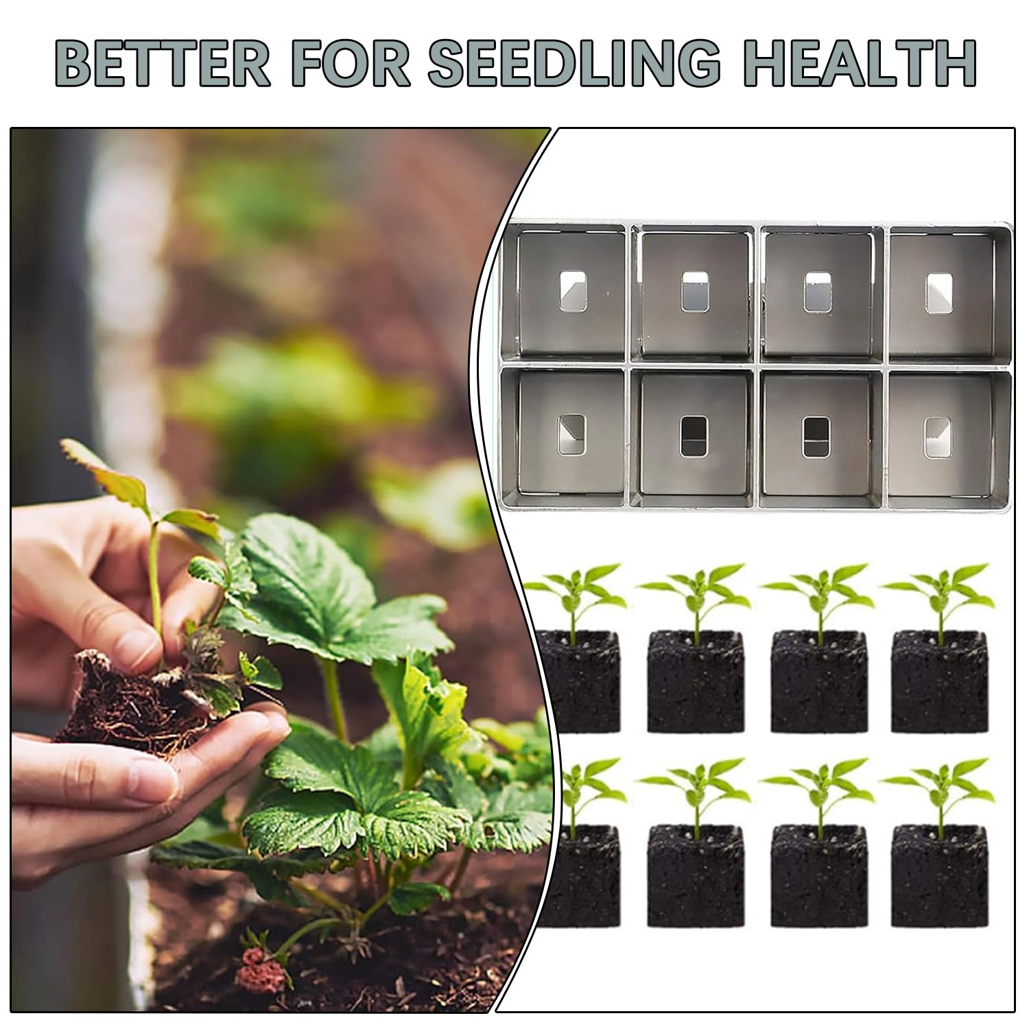 Spremiagrumi Manuale, 2in Bloccante per Terreno, Mano Soil Blocker, Pressa per Trapianto, Strumento di Blocco del Terreno con Aghi per Semi, Pressa per Piante, Serra (Argento)
