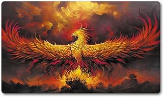 bozzhen TCG Playmat Board Game Trading Card Tabletop Pad MTG for Games Smooth Cloth Surface Rubber Base with Stitched Edges Original Art Designs 24X14inch-Magic Phoenix