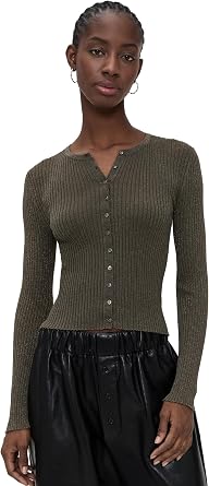 Leset Womens Blake Rib Crew Cardigan