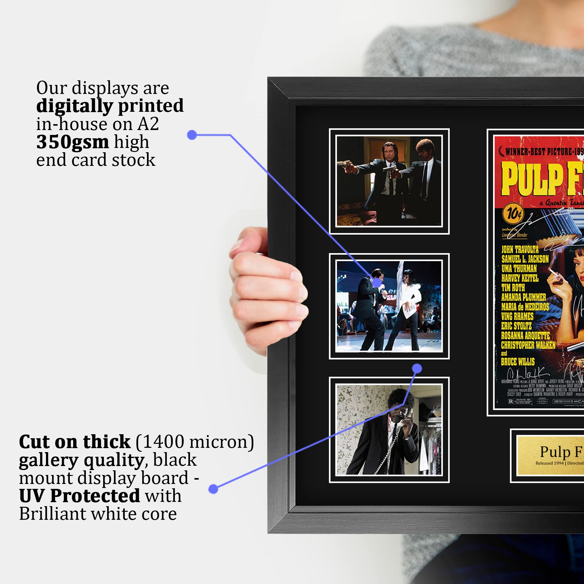 HWC Trading Pulp Fiction Regali Stampati Autografo Firmato Presentazione Display Per Gli Appassionati Di Memorabilia Di Film - A2 Incorniciato