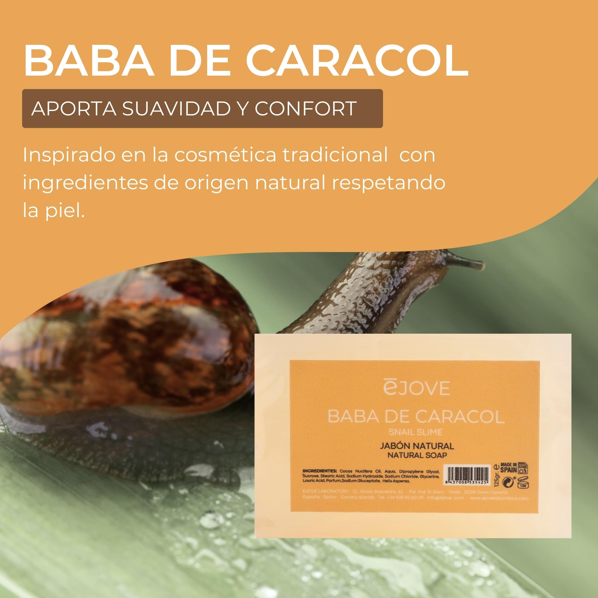Ejove Savon Facial Nettoyant à la Bave d'Escargot Naturelle 125g | Éclaircissement de la peau et réduction des taches | Anti-acné et anti-points noirs | Hydratation et soin naturel pour visage