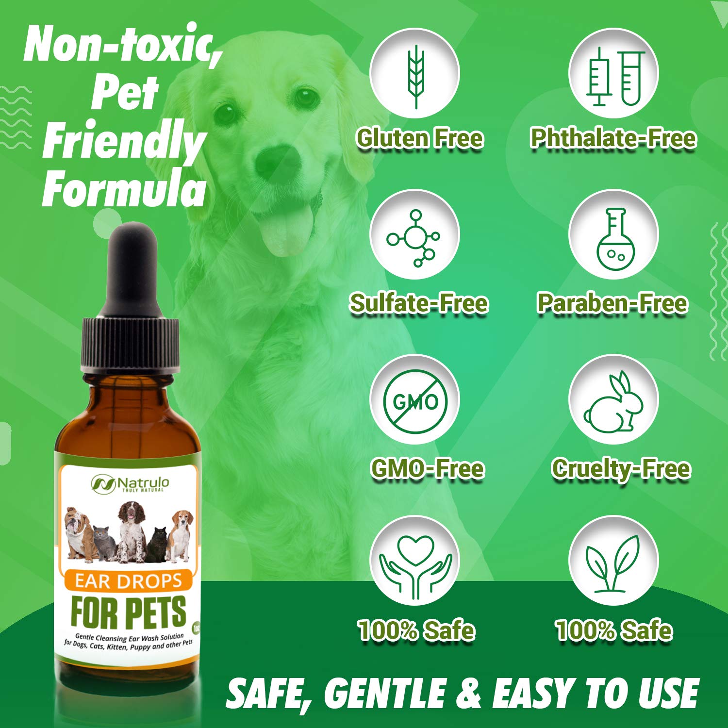 Natural Ear Cleaner for Dogs, Cats, Kitten, Puppy – Gentle Cleansing Ear Wash Solution Mite Infection & Yeast Treatment for Pets – Drying, Healing Medicinal Ear Cleaning Drops Made in USA - image 3