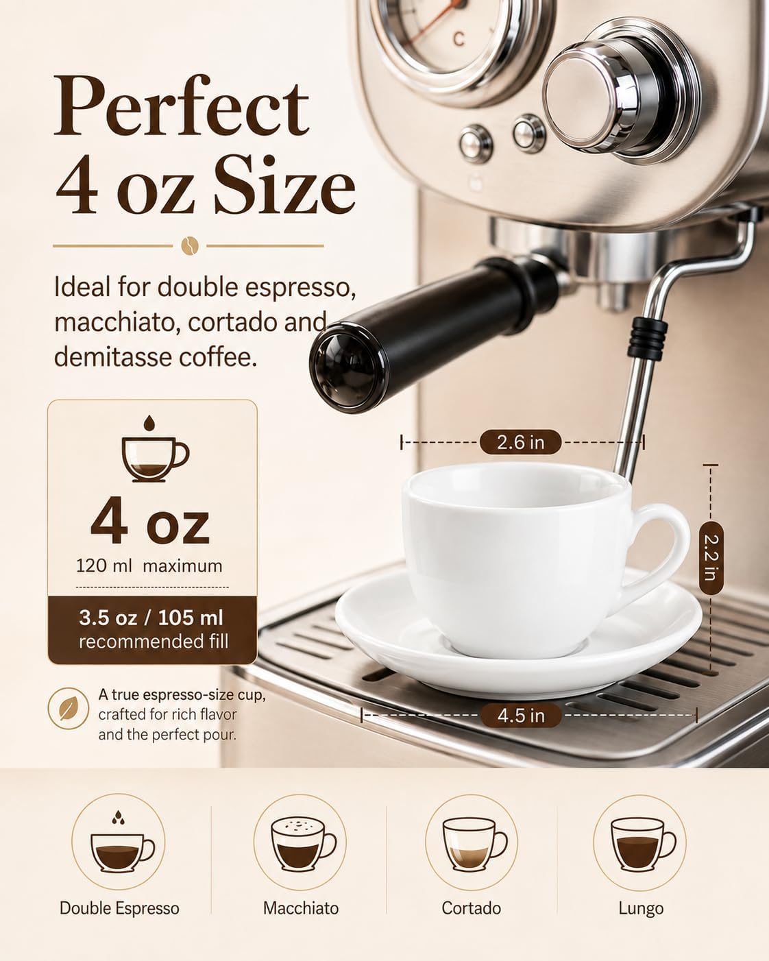 4 oz Espresso Cups Set of 4 with Saucers and Metal Stand image 5
