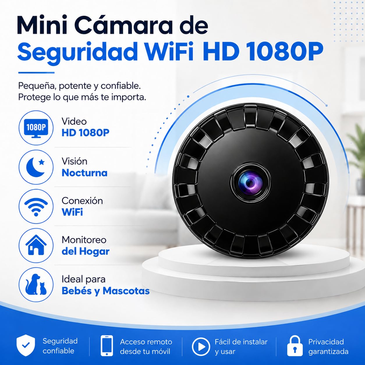Mini Cámara de Seguridad WiFi, 2026 Mejorada Cámara Oculta para Uso Doméstico, HD 1080P con Visión Nocturna Interior/Exterior para Bebés, Mascotas, Compatible Teléfonos Inteligentes (Black, 4 pieza)