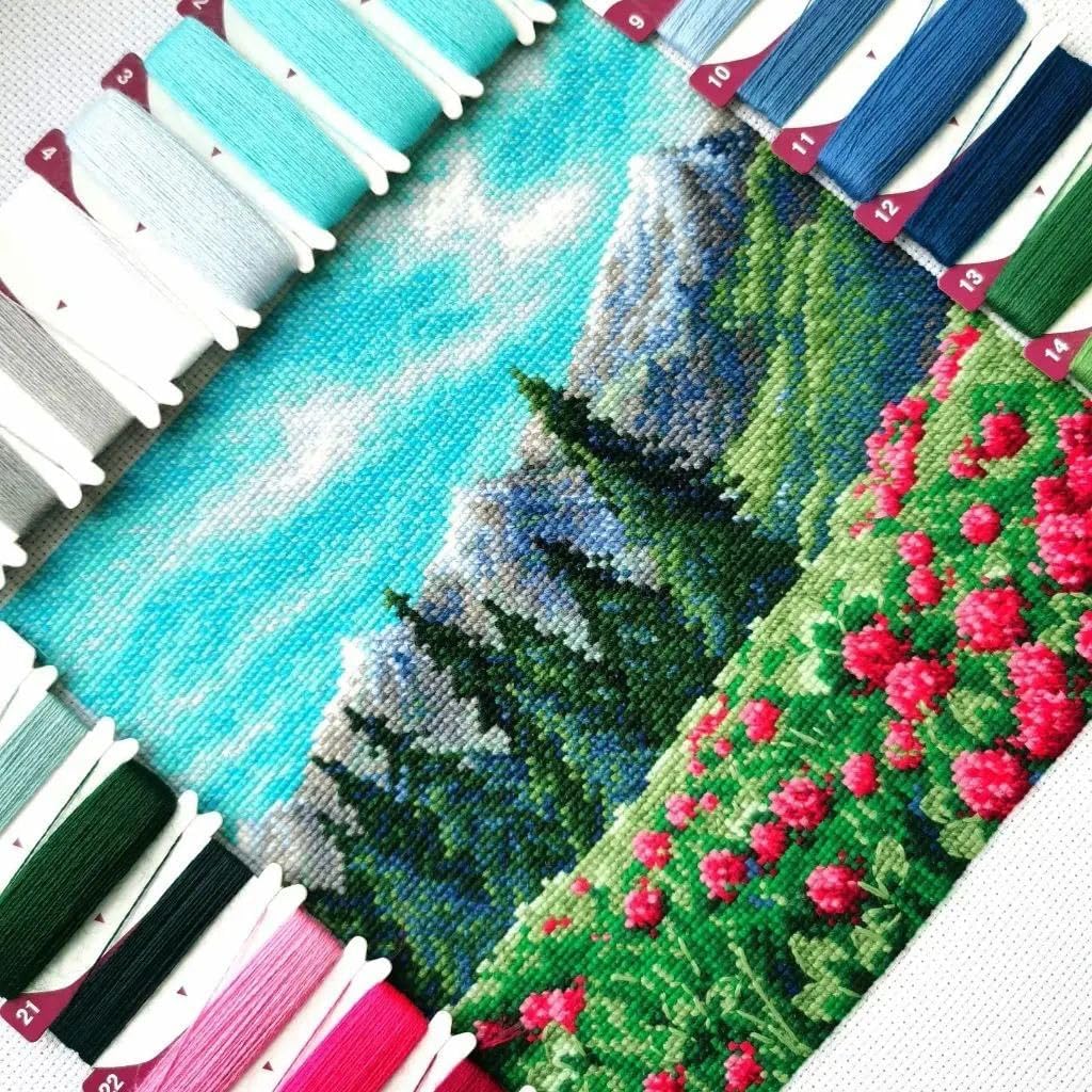RIOLIS - Mountain Clover 2131, Cross Stitch Kits 7¾" x 7¾", Cross Stitch Kits for Beginners & Advanced, Crossstitching Kit Adult, Embroidery Counted Stitching Kit
