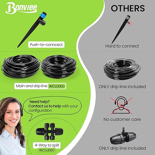 Miniatura 3 de Bonviee Sistema de riego por goteo, sistema de riego de jardín de 230 pies con accesorios de conexión rápida, emisores de goteo ajustables, tubos de