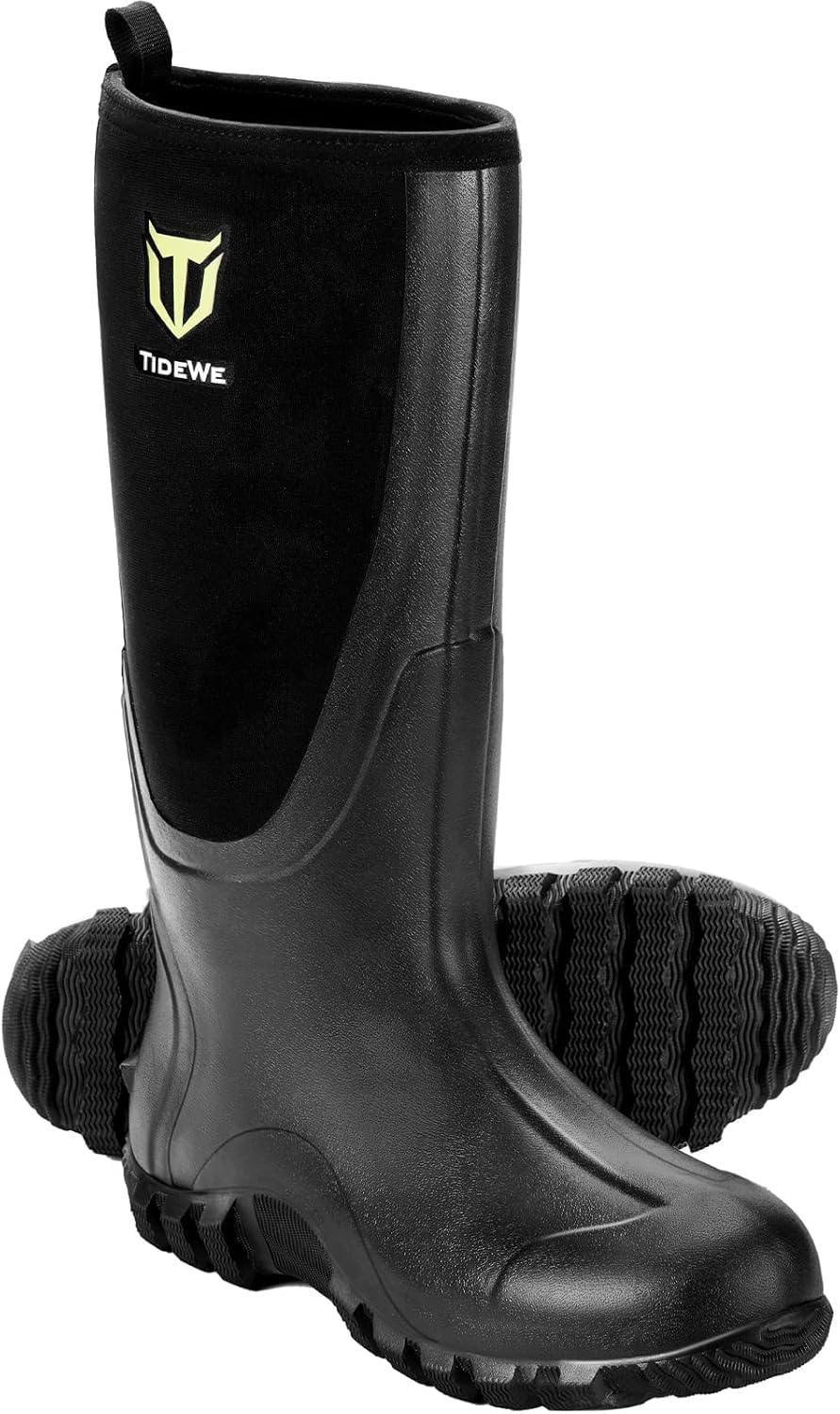 Rubber Boots for Men Multi-Season, Waterproof Muck Rain Boots with Steel Shank, 6mm Neoprene Durable Rubber Neoprene Outdoor Hunting Boots Realtree Edge Camo Size 9 (Black)-image-10