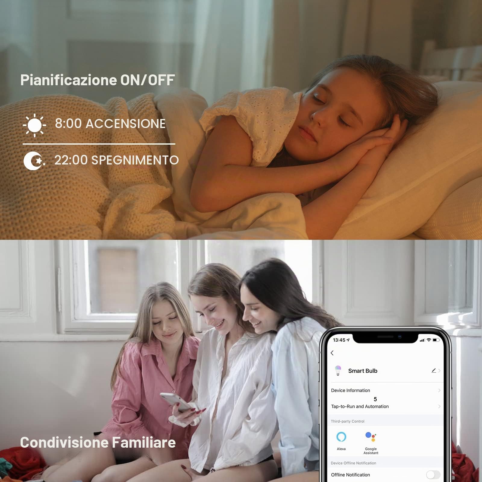 ANTELA Lampadina Smart Alexa E14 4,5W, LED Lampadina Intelligente Wifi | RGB 2700K-6500K, Compatibile con Google Home, Controllo APP, 4 Pz, 2.4Ghz wifi