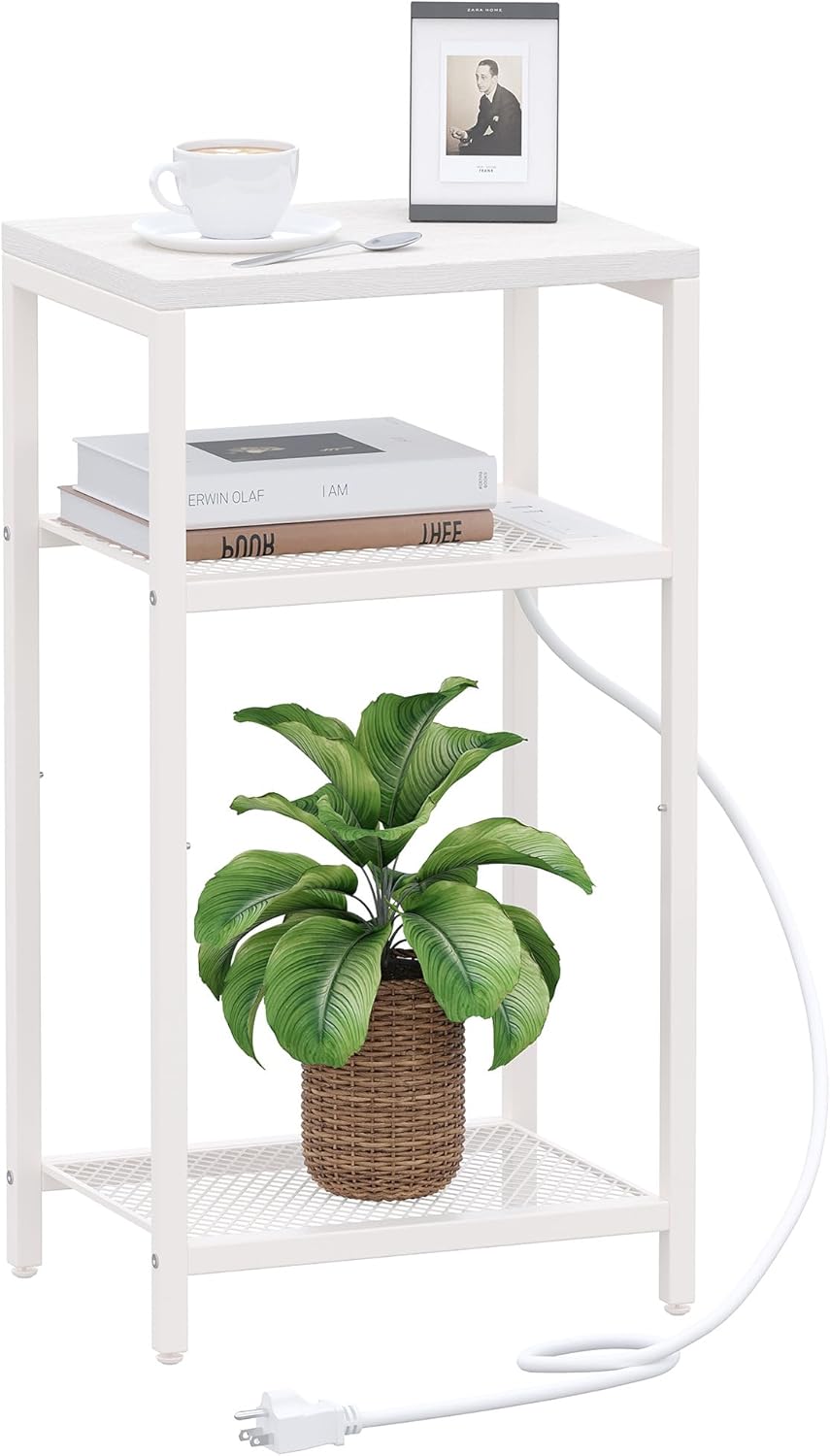 Yifeel Tall Side Table with Charging Station, 3 Tier End Table, Telephone Table