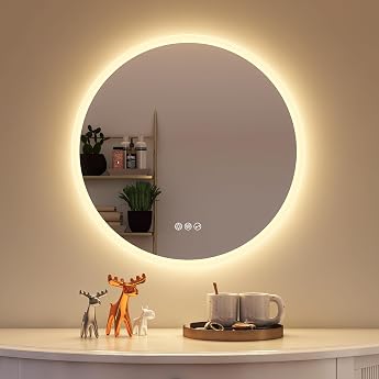 starlead 60 cm round bathroom mirror with lighting bluetooth dimmable 3 color temperatures de-fogging memory function hd tempered glass ip44 waterproof [energy class e]