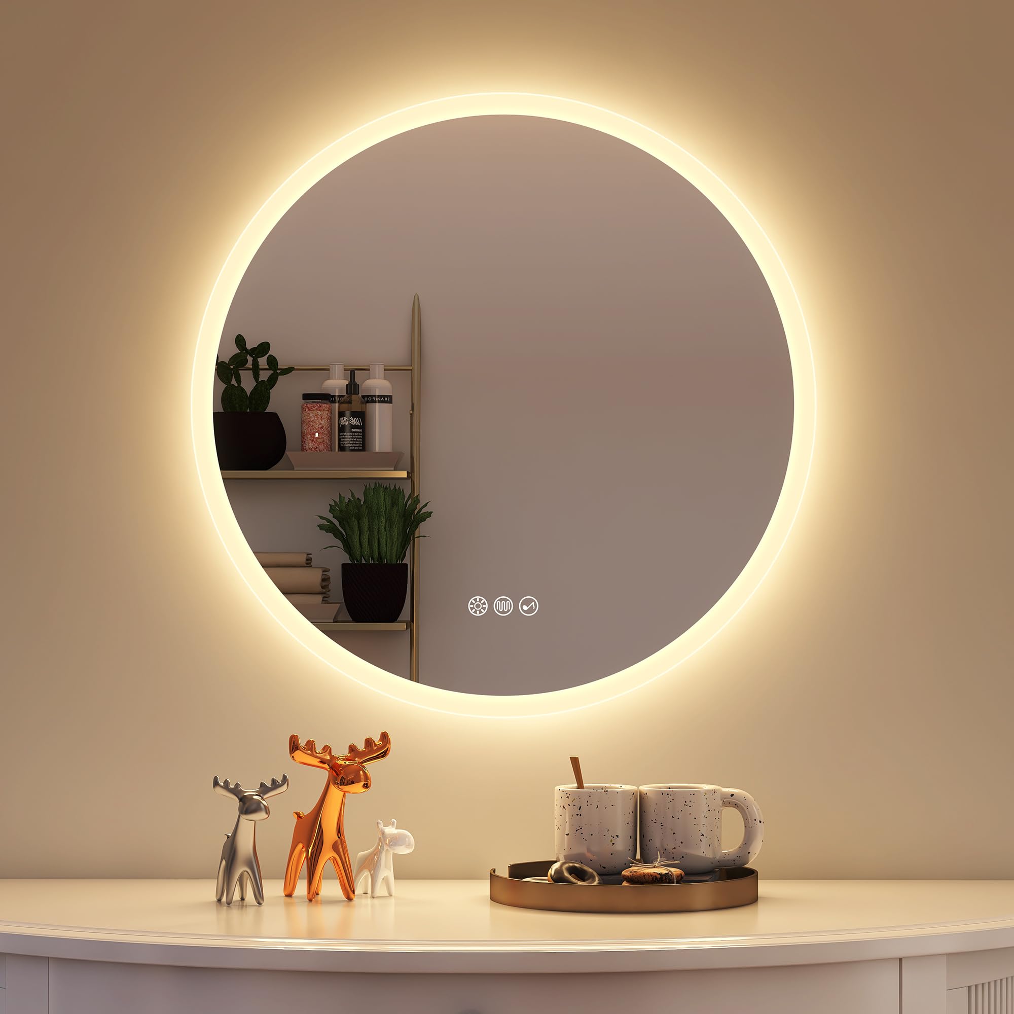 STARLEAD 600 mm Round-Bathroom-Mirror-with-LED-Lights, Bluetooth, Anti-Fog, LED-Bathroom-Wall-Mounted-Mirror 3 Colors Dimmable, HD Tempered Glass, Memory Function, IP44 Waterproof — image 1